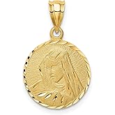 14k Yellow Gold Virgin Mary Textured Medallion Pendant with Diamond Cut Accents, Catholic Religious Medal for Women, Christian Faith Symbol Jewelry, Round Gold Charm Necklace for Daily Wear