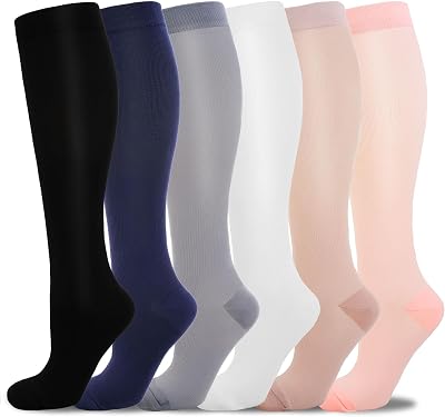 LEOSTEP Compression Socks 6 Pairs 20-30 mmHg for Men Women Solid S M