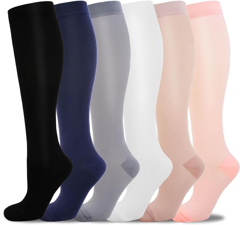 LEOSTEP Compression Socks 6 Pairs 20-30 mmHg for Men Women Solid S M