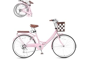 BGGFNZ Foldable Beach Cruiser Bike for Women, 24/26 Inch Bikes for Women, 7 Speed Commute Bike with Basket Adult Womens Bicycles Folding Cruiser Bikes, City Commuting's Bicycle, Dual V-Brake
