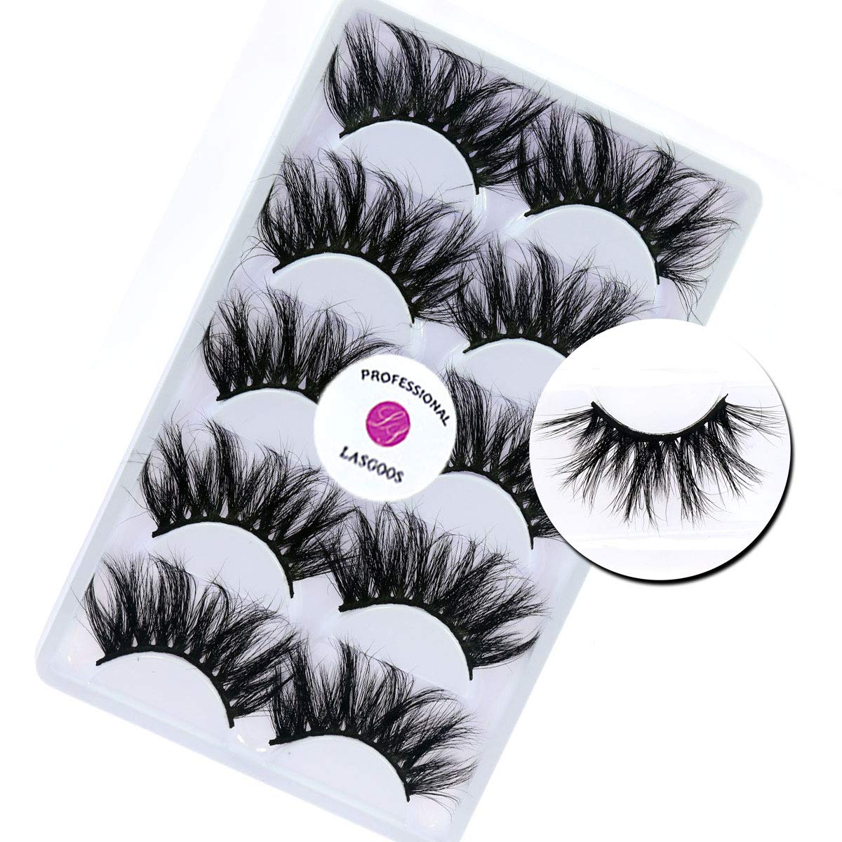 3D Mink 25mm False Eyelashes LASGOOS Siberian Luxurious Soft Cross Thick Very Long Wedding Dram Party 5 Pairs Fake Eye Lashes E87