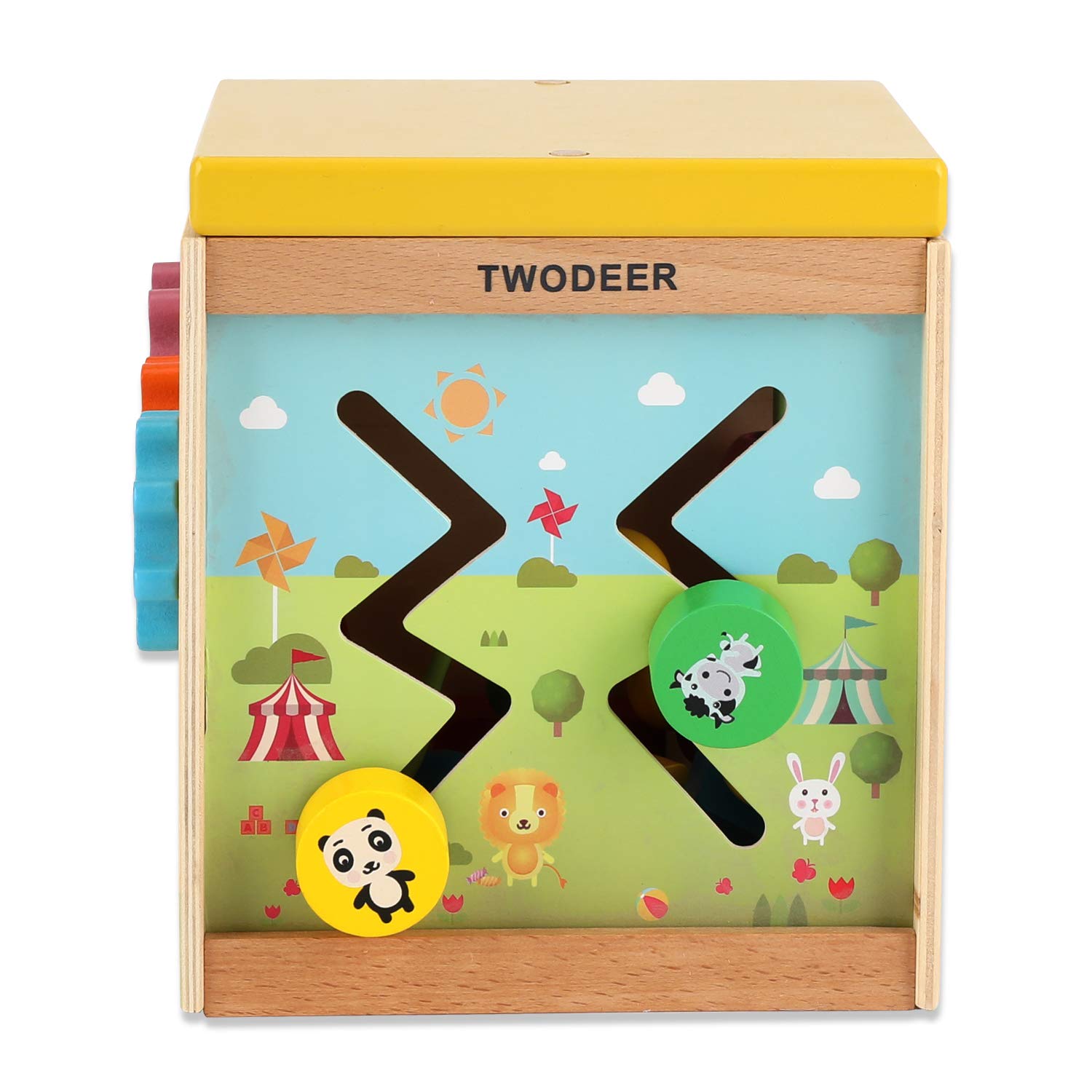 Three-Dimensional Toy with Bead Maze, Baby Activity Cube Including Shape Classifier, Manual Clock, Sliding Shape, Movable Bead Maze-My First Toy