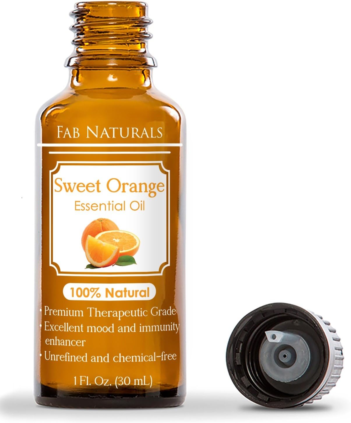 Sweet Orange Oil for Diffuser, Anxiety, Soap, Candle Making. 100% Pure Therapeutic Grade Essential Oil, 1 Oz. by Fab Naturals