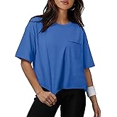 ATHMILE Womens Crop Tops Spring Summer Oversized T-Shirts Short Sleeve Workout Casual Drop Shoulder Basic Loose Tees 2026