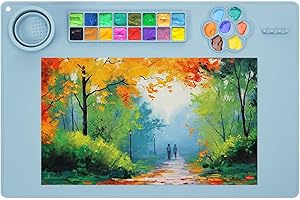 Silicone Painting Mat, Limous 24"x16" Silicone Art Mat with Cup for Adult, Silcone Craft Mat with 16-Color Separator, 1 Mixin