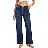 GRAPENT Jeans for Women High Waisted Straight Leg Jeans Stretchy Trendy Wide Leg Denim Pants Jean Trousers Patch Pockets
