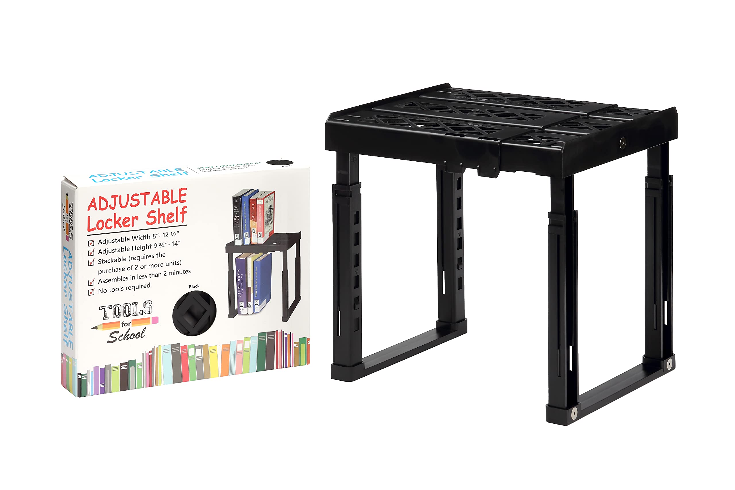 Photo 1 of Tools for School Adjustable Locker Shelf - Strong ABS Plastic - Width Adjusts from 8"-12.5" & Height Adjusts from 9 3/4"-14" - Patented Design - Beware of Cheap IMITATIONS - (Black)