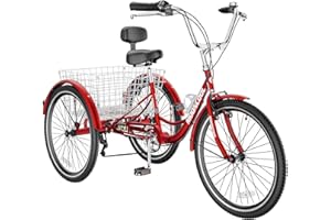H&ZT Adult Tricycle, 3 Wheeled Bike, Trike Cruiser Bike, with 7-Speed Gear, Parking Brake Handle, Low Step, Large Rear Basket, Elderly Friendly, for Men, Women, and Teens