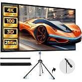 Portable Projector Screen with Stand, 100-inch 16:9 4K HD PVC Outdoor Indoor Movie Screen, 1.5 Gain 2IN1 Wrinkle-Free Display for Backyard Party &amp; Wall Hanging, Includes Carry Bag and Ground Nails