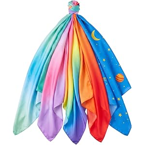 Newcotte 5 Set Magic Color Silk Scarf Kids 35" Play Scarve,Fashion | Set of 5 Silk Play Scarves, 35 x 35 Inch Satin Chiffon,