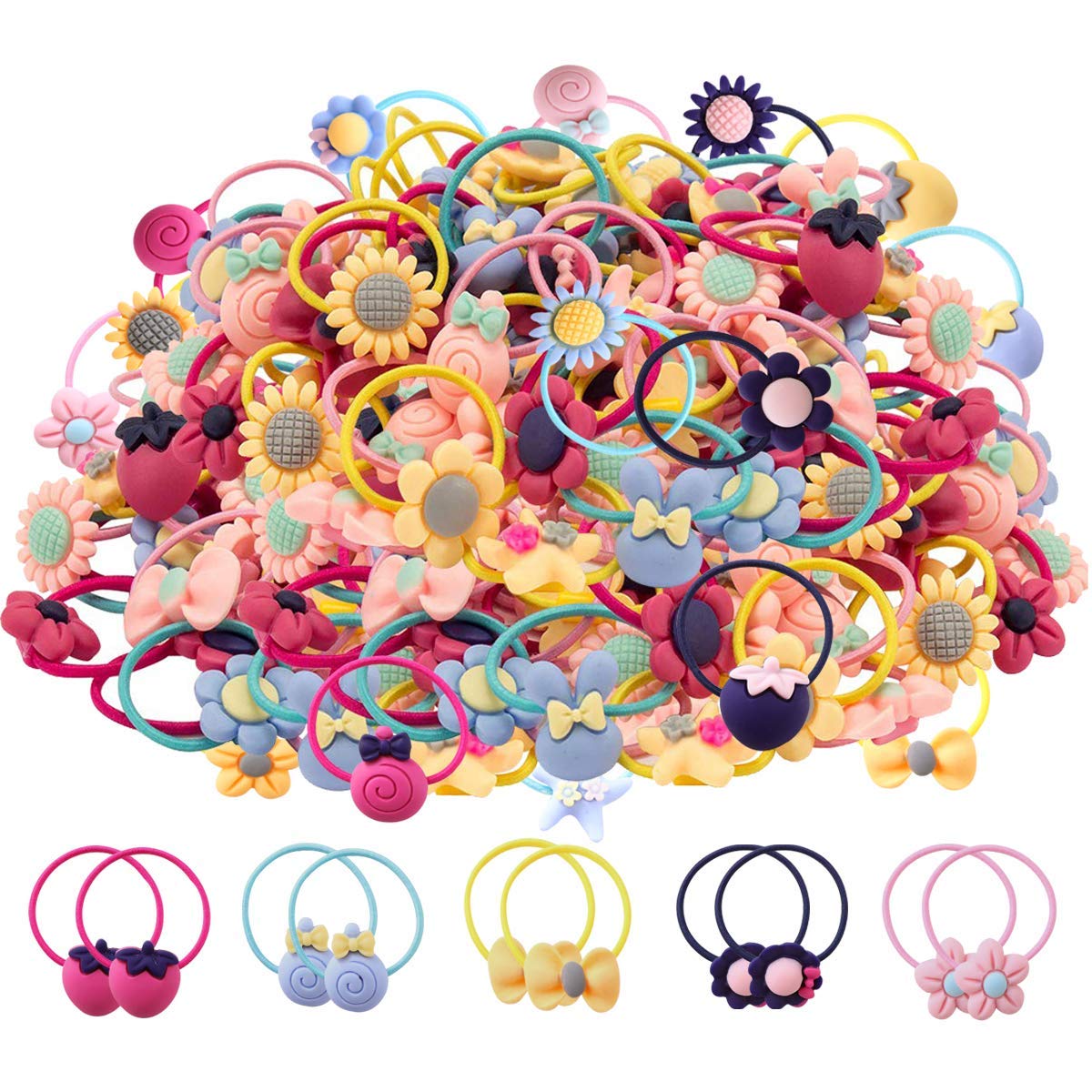 100 pcs Mix Colors Girls Elastic Hair Ties Soft Rubber Bands Hair Bands Ponytail Holders Hair Accessories for Girls Infants Toddlers(50 Pairs)