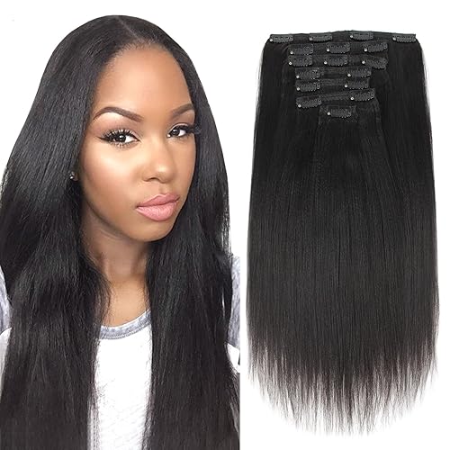 ABH AMAZINGBEAUTY HAIR Yaki Straight Human Hair Extension Clip in - Main Image