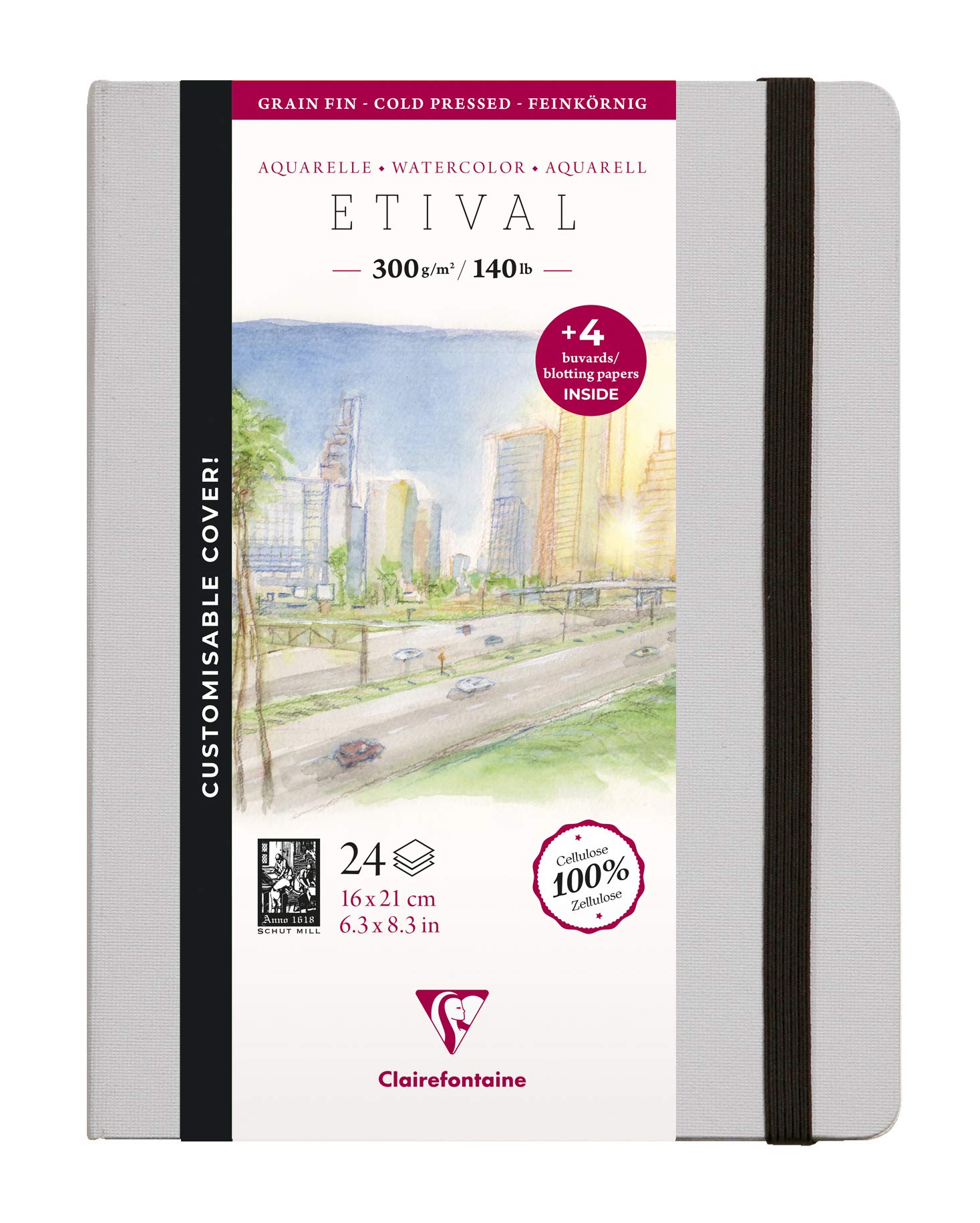 Clairefontaine - Ref 975446C - Etival Cold Pressed Sewn Watercolour Painting & Drawing Book (24 Sheets of Paper) - 21 x 16cm - 300gsm Cellulose Art Paper