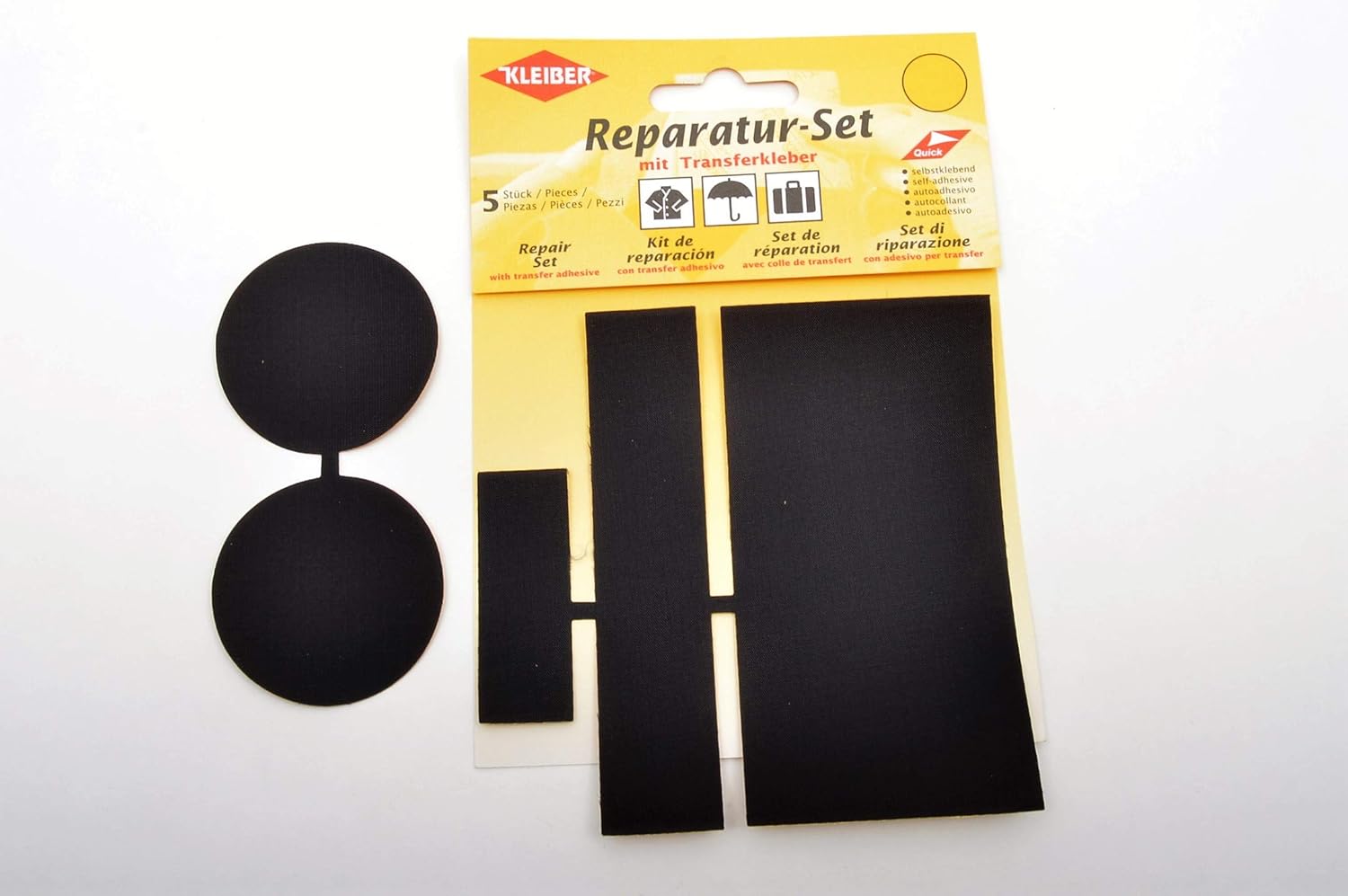 Kleiber 430-09 5-Piece Self Adhesive Nylon Clothing Repair Patch Set, Black, Large - Image 3