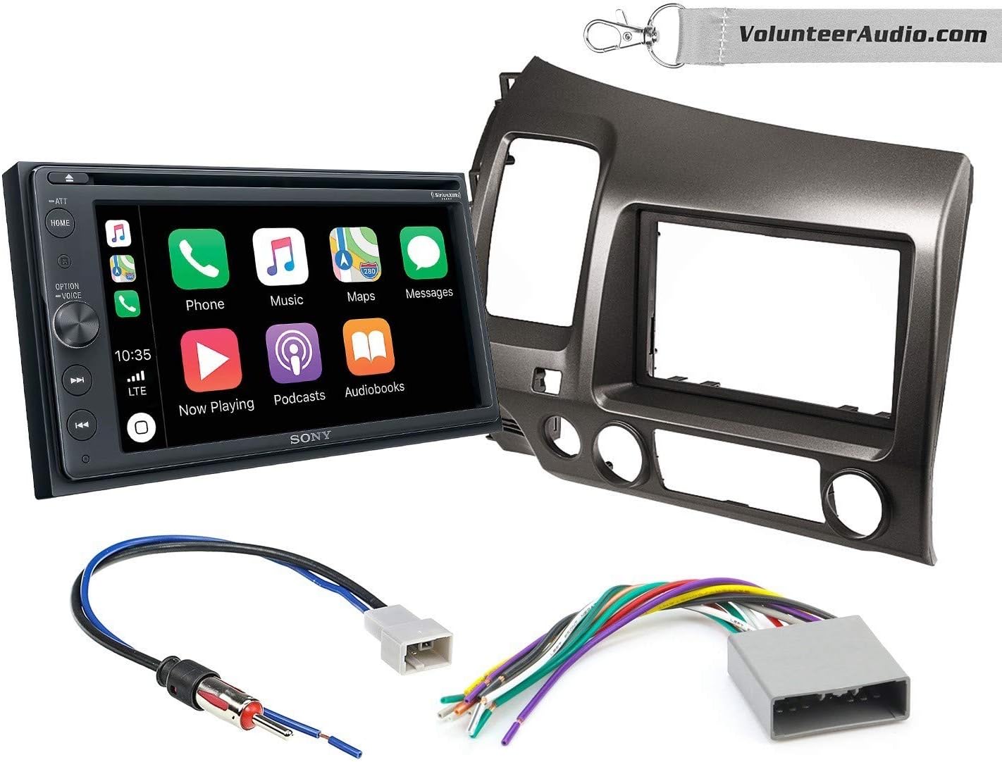 Sony XAV-AX210SXM Double Din Radio Install Kit With Apple CarPlay, Android Auto, Sirius XM Ready Fits 2006-2011 Honda Civic (Earth Taupe Brown)