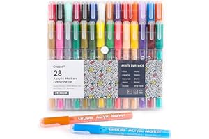 Grabie Acrylic Paint Pens - 28 Color Extra Fine Tip Markers for Painting Various Surfaces - Premium Art Supply Set