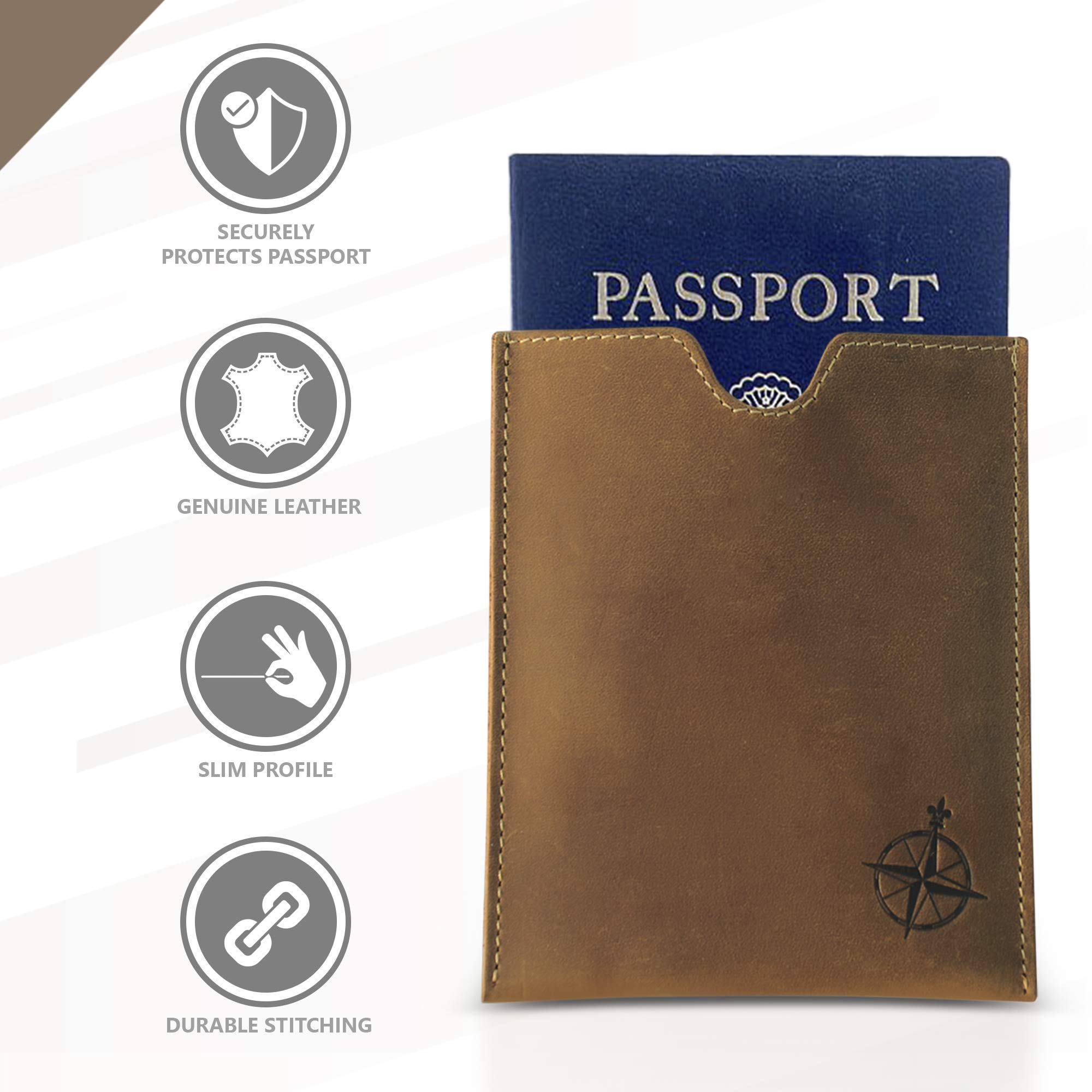 WANDERINGS Leather Passport Holder - Ideal for Travel - Handmade Genuine Leather Wallet with Passport Pocket and Card Slots - RFID Blocking for Security Against Data Theft