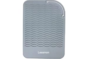 LESSMON Heat Resistant Mat for Curling Irons, Hair Straightener, Flat Irons and Hair Styling Tools 9" x 6.5", Grey