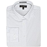 Banana Republic Mens 889942 Slim Fit Cotton Blend Non Iron Button Down Dress Shirt,, White/Grey Geometric