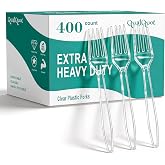 QualQuot 400 Count Heavy Duty Clear Plastic Forks, Bulk Disposable Forks | Premium Quality, BPA-Free, Heat Resistant, Solid, Durable Disposable Forks for Daily Use and Party