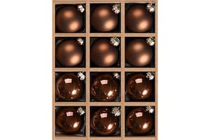 WDS WONDROUS Brown Glass Christmas Ball Ornaments, 2.36” Hanging Bulbs Ornaments for Christmas Tree, Set of 12 Hanging Balls for Holiday, Halloween, Xmas Tree Decorations