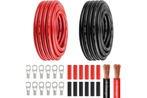 KIMBLUTH 6 Awg Battery Power Cable -20FT Red + 20FT Black 6 Gauge Flexible Welding Cable OFC Copper Wire with Lugs Terminal Connectors and Heat Shrink Tube for Automotive, Battery, Inverter,Boat and Generator