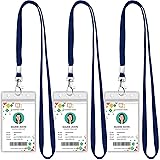 3 Pack Clear ID Badge Holder with Lanyard Deep Blue