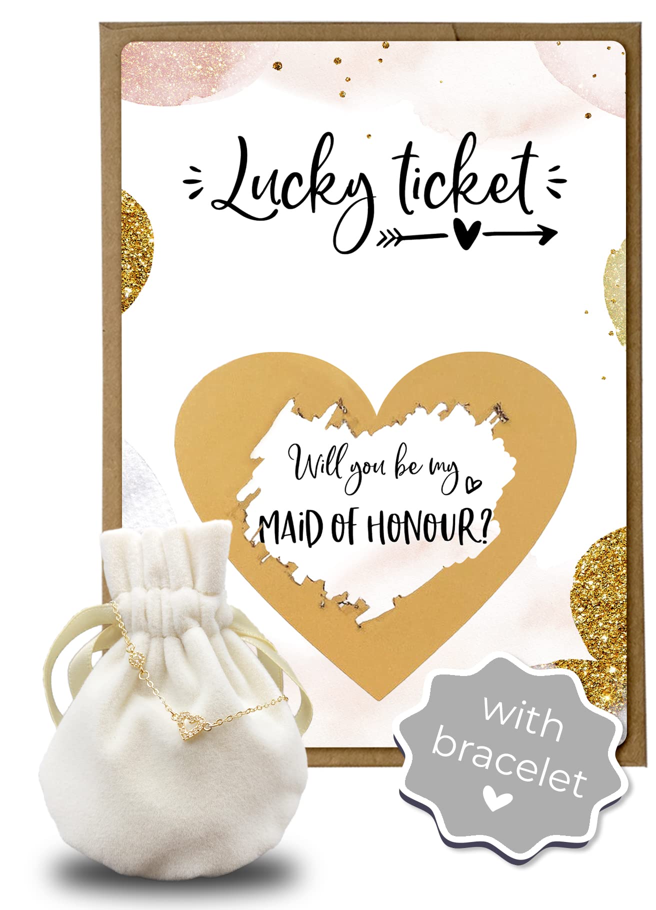 Joli Coon Will you be my maid of honour scratch card with bracelet and envelope - Golden Glamour - Maid of honour proposal