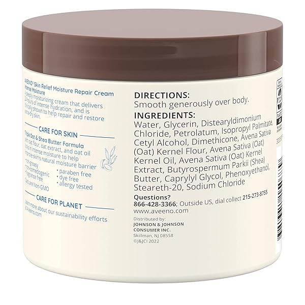 AVEENO SKIN RELIEF INTENSE MOISTURE REPAIR BODY CREAM WITH TRIPLE OAT & SHEA BUTTER FORMULA, HELPS HEAL, REPAIR & RESTORE VERY DRY SKIN WITH LONG-LASTING MOISTURE, FRAGRANCE-FREE, 11 OZ