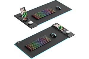 KDD Mouse Pad with Foldable Phone Holder - Wireless Charging Desk Mat 15W Fast - RGB Gaming Mousepad with Ultra-Smooth Surfac