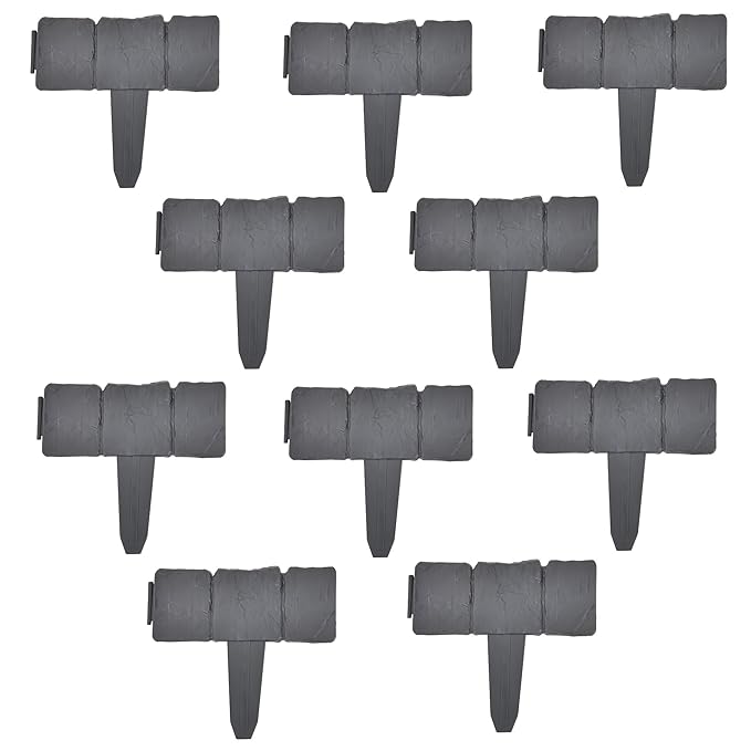 [casa.pro] 60er Set Palisade Grau mit Steinoptik Länge 1500cm Beetumrandung Rasenkante