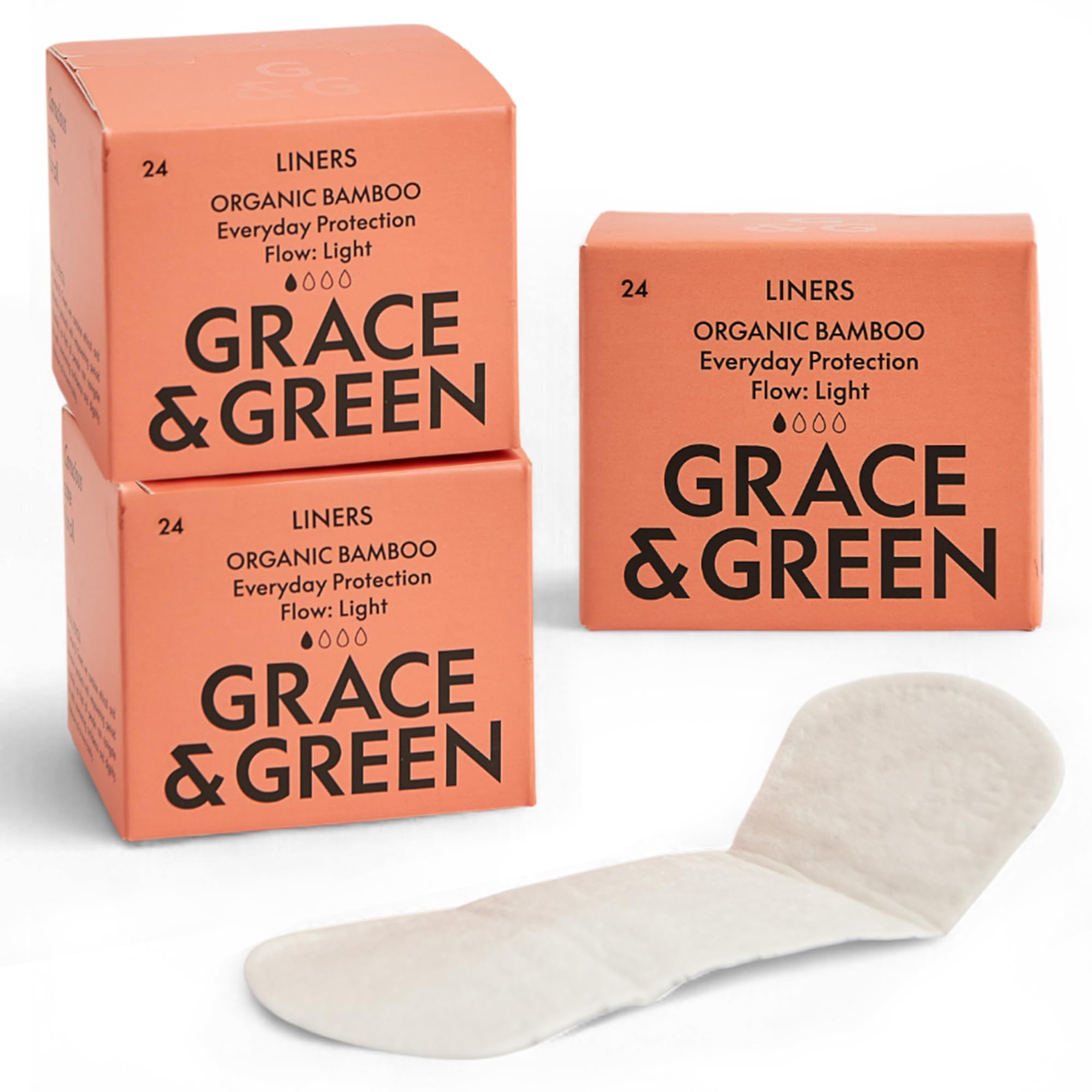Grace & Green - Sustainable Bamboo Underwear Liners - 72 Pack | Ultra Thin & Super Soft | Ideal for Light Flow or Spotting | Everyday Discharge & Period Protection | B-Corp Certified