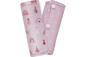 TINLYFINLY 2 Pack Car Seat Belt Covers for Baby Kids, Soft Reversible Car Seat Shoulder Strap Pads, Seatbelt Cushion, Neck Strap Covers for Stroller, Carrier, Pushchair (Pink Rainbow)