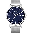 BUREI Men's Fashion Minimalist Wrist Watch All Black Waterproof Watches Simple Ultra Thin Watches Analog Quartz Date with Stainless Steel Mesh Band