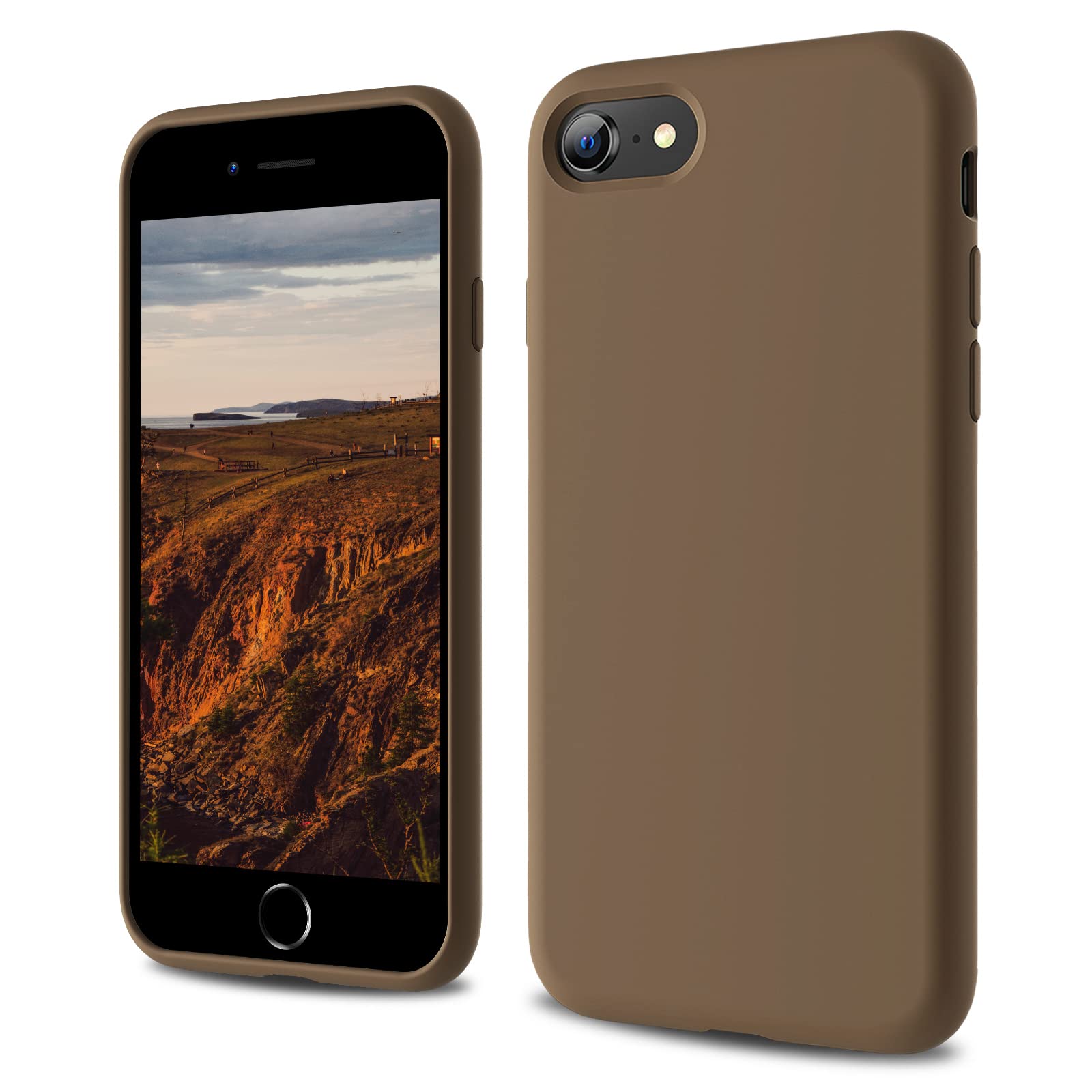 CALOOP Designed for iPhone SE Case 2020/2022, iPhone 8/7 Case, Liquid Silicone Full Body Protective Covered Silky-Soft Anti-Scratch Gel Rubber Slim Shockproof Cover 4.7 inch, Light Brown — image 1