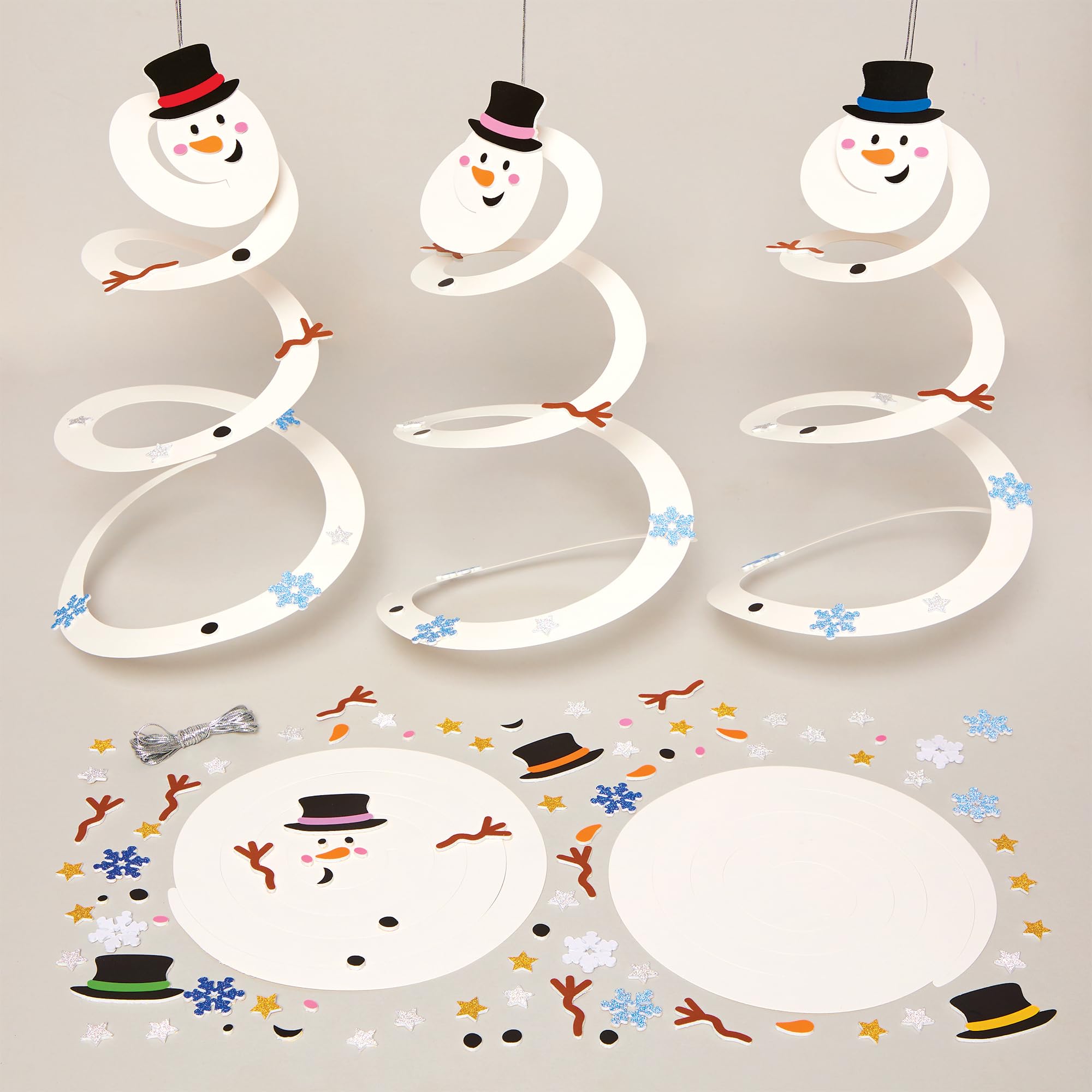 Baker Ross FX865 Snowman Spiral Decoration Kits - Pack of 8, Christmas Arts and Crafts Decoration Kits for Kids