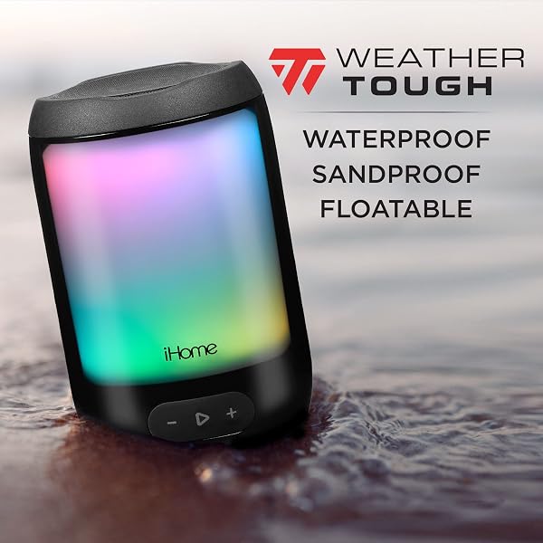 IHOME WATERPROOF BLUETOOTH SPEAKER WITH 25 HOUR MEGA BATTERY, COLOR CHANGING RECHARGEABLE AND PORTABLE OUTDOOR SPEAKER (IBT840BZ)