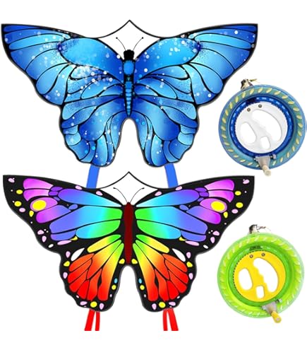 Cometa Grande Azul Con Forma De Mariposa De 55x27.5 Pulgadas, Fácil De Volar, Para Niños Y Adultos – Incluye Cola De 118 Pulgadas