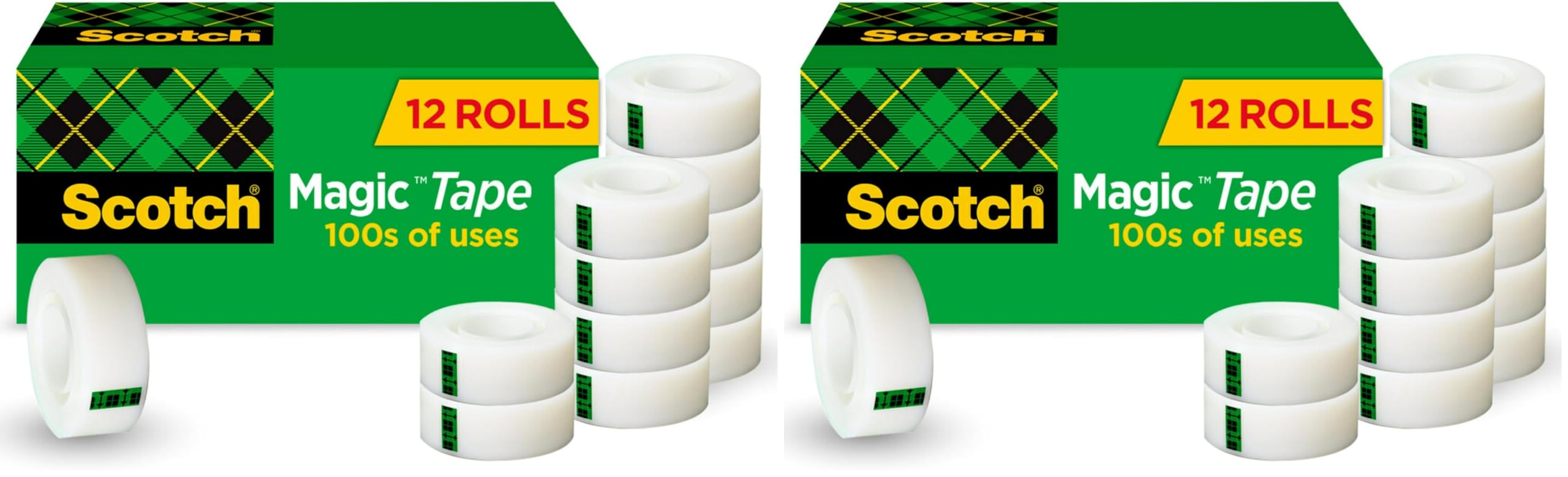 Scotch Magic Tape,Invisible,Home Office Supplies and Back to School Supplies for College and Classrooms,12 Rolls,(Pack of 2)