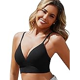 Komfokore Bras for Women Padded Everyday Bras Bralettes Ribbed V Neck Bra
