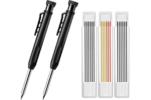 ZORRA 2 Pieces Solid Carpenter Pencil, Built-in Sharpener Carpentry Automatic 2B Pencils Set with 18 Refill, Carpentry Woodwo