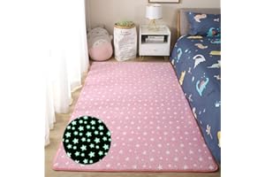 Eanpet Glow in The Dark Floor Mats Luminous 5’ x 7’ Area Rug Soft Decorative Play Mat for Kids Crawling Mat Non-Slip Living Room Rug Carpets for Bedroom Home Decor,Pink Star
