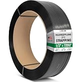1/2" x 7200' Heavy-Duty Polypropylene (PP) Strapping Coil 0.031" Thick | Banding Strap, 16" x 6" Core, 600 lbs Break Strength, Black - For Bundling and Packaging - Flexible, Weather Resistant