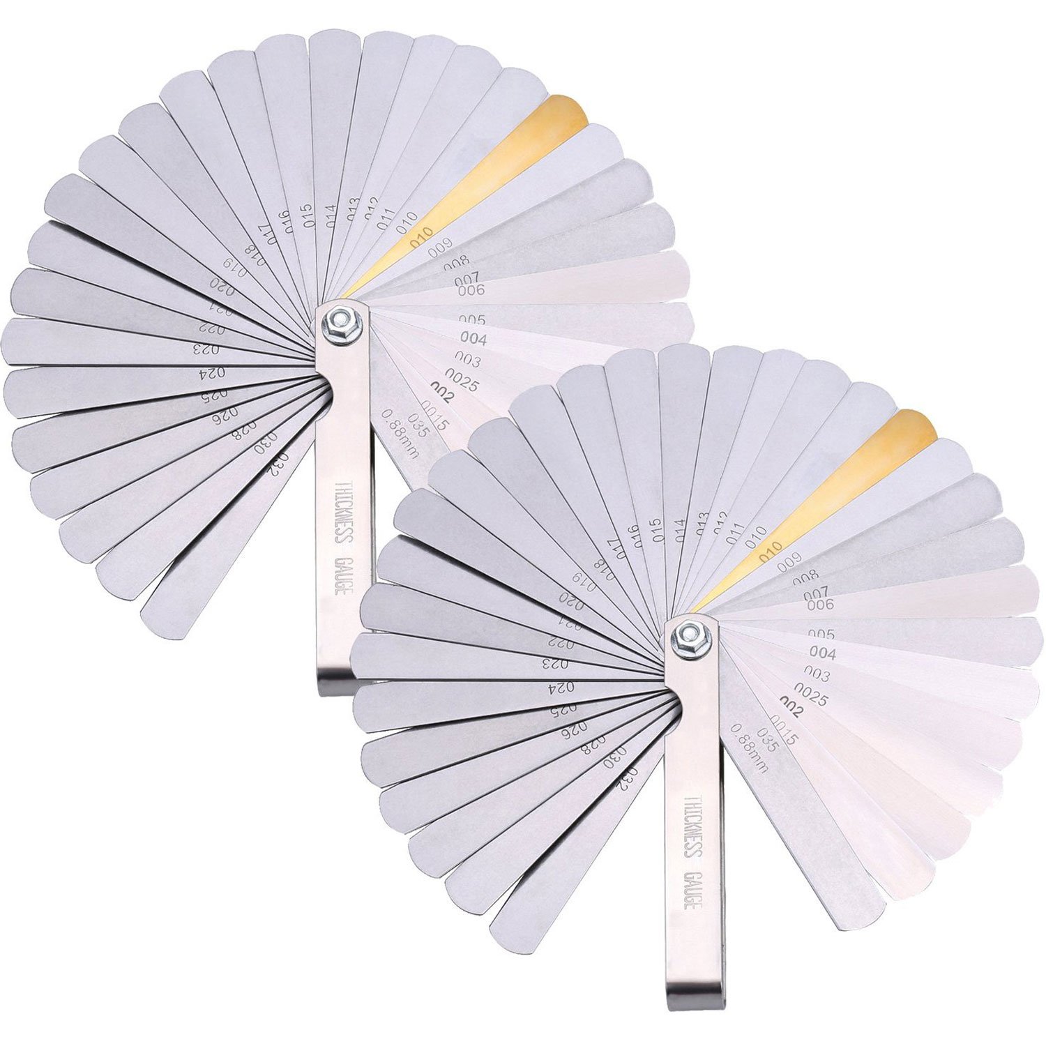 Hotop 2 Pack 32 Blades Steel Feeler Gauge Dual Marked Metric and Imperial Gap Measuring Tool