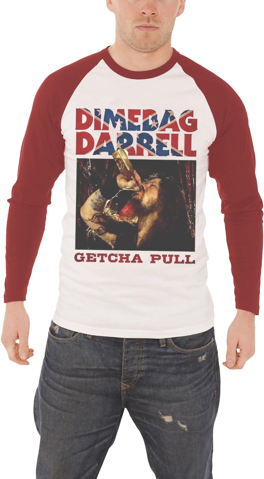 Dimebag Darrell T Shirt Getcha Pull White Official Raglan Baseball Shirt