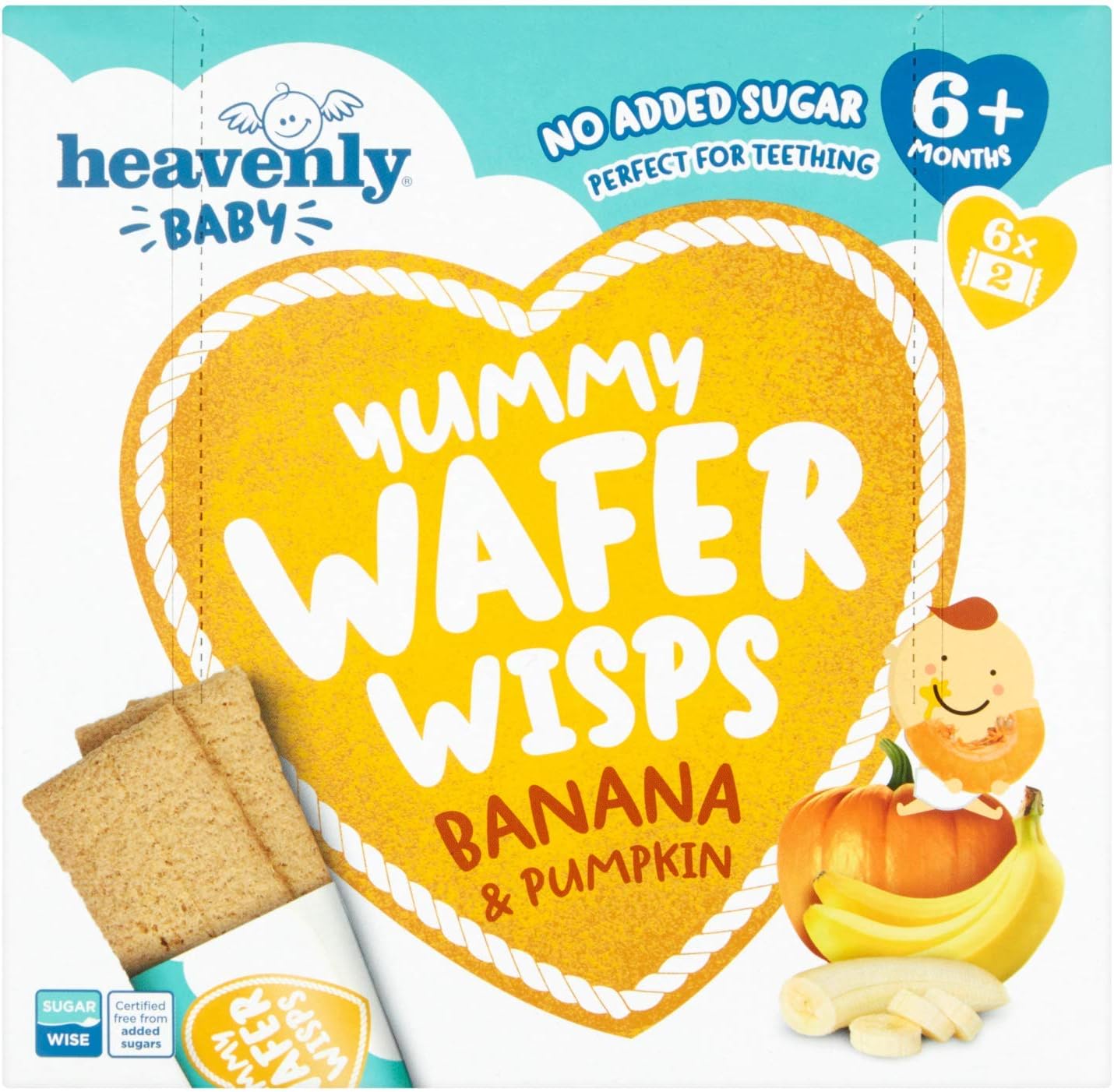 Heavenly Baby | Yummy Wafer Wisps | Banana & Pumpkin | 1 Case containing 5 x 60g Packs | 6Months+