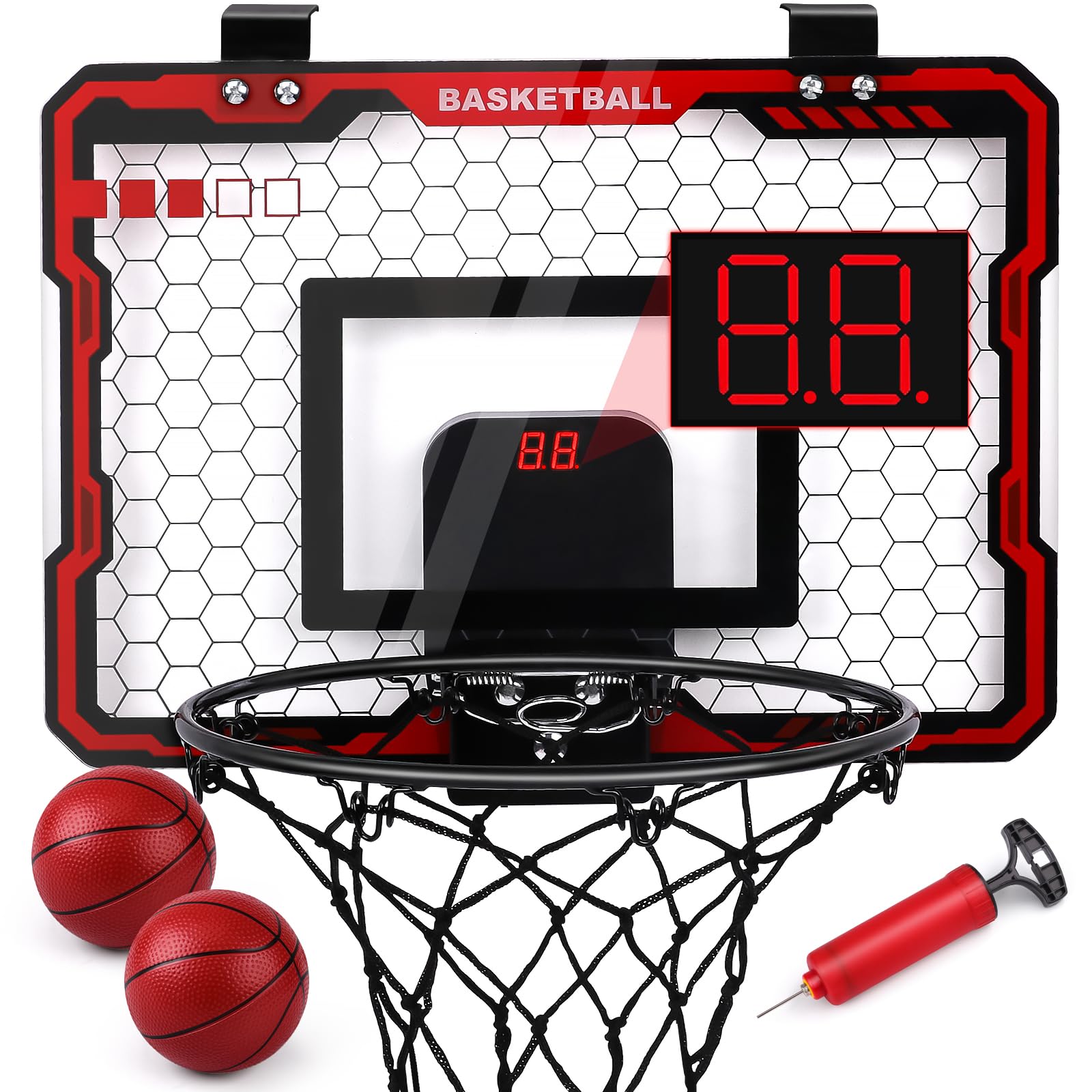 AmyBenton Basketball Hoop Back of Door for Kids, Wall Mounted Mini Basketball HoopIndoor with Automatic Scoring for Toddler age 6+