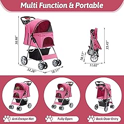 Azaeahom Pet Stroller 4 Wheels Dog Cat Stroller for