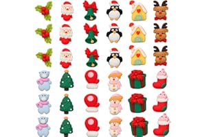 LOPURO Christmas Resin Flatback Charms, 36Pcs Christmas Assorted Craft Resin Ornaments Miniature Ornaments Santa Snowman Tree Bell Slime Supplies for DIY Scrapbooking Jewelry Cell Phone Case