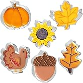 JOB JOL Cookie Cutters 6 PCS, Fall Thanksgiving Cookie Cutters, 3'' to 3.5'', Pumpkin, Leaf, Turkey, Acorn, Sunflower